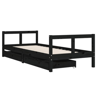 Lasten sängynrunko laatikoilla musta 80x200 cm täysi mänty