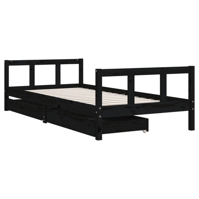 Lasten sängynrunko musta 90x200 cm täysi mänty