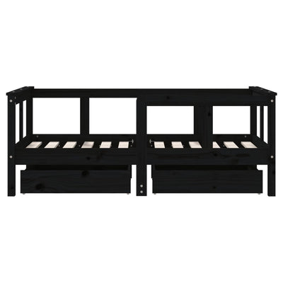 Lasten sängynrunko laatikoilla musta 70x140 cm täysi mänty