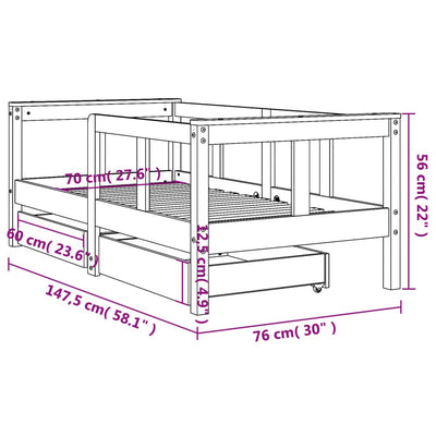 Lasten sängynrunko laatikoilla musta 70x140 cm täysi mänty