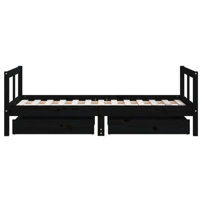 Lasten sängynrunko laatikoilla musta 80x160 cm täysi mänty