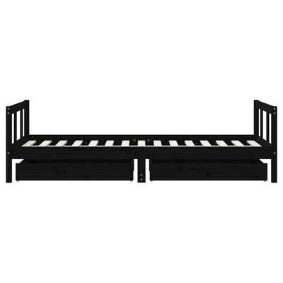 Lasten sängynrunko laatikoilla musta 90x190 cm täysi mänty