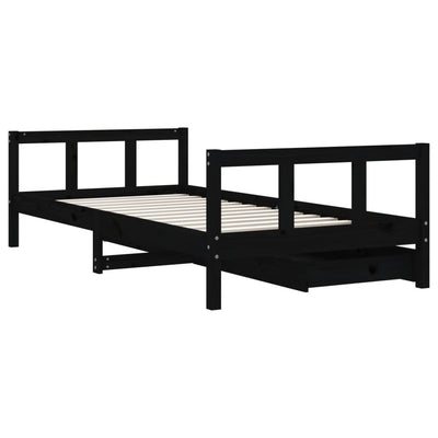 Lasten sängynrunko laatikoilla musta 90x190 cm täysi mänty