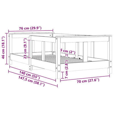 Valkoinen lasten sängynrunko Culda 70x140cm (mänty)