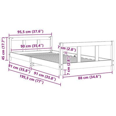 Valkoinen lasten sängynrunko Culda 90x190cm (mänty)