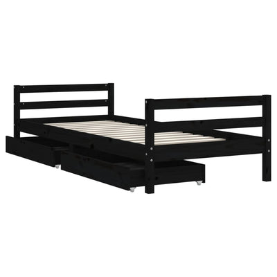 Lasten sängynrunko laatikoilla musta 80x200 cm täysi mänty