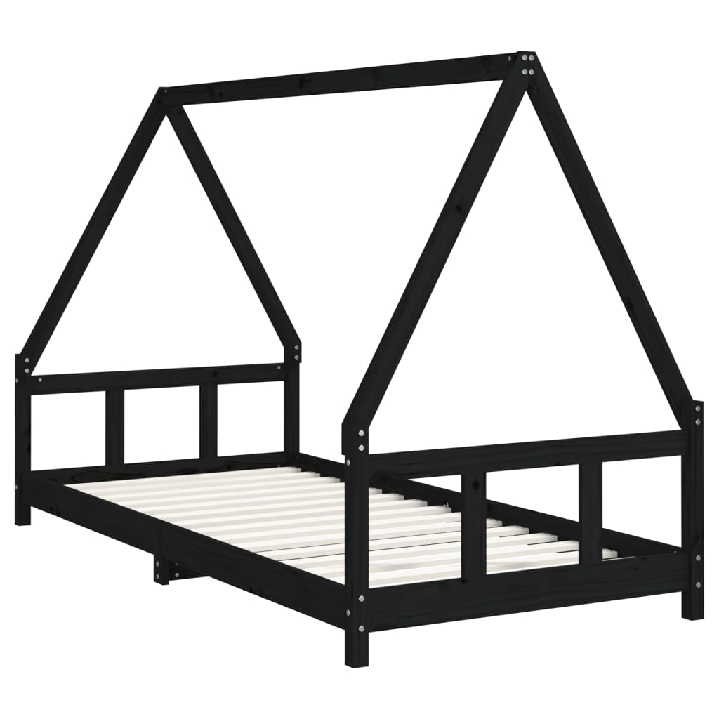Musta lasten sängynrunko Jacki 90x200cm (mänty)