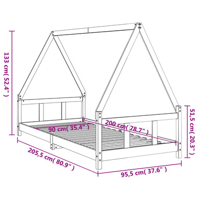 Lasten sängynrunko musta 90x200 cm täysi mänty