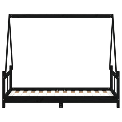 Lasten sängynrunko musta 80x160 cm täysi mänty