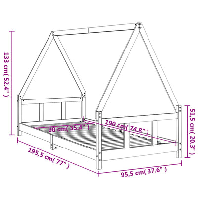 Lasten sängynrunko musta 90x190 cm täysi mänty