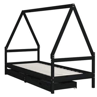 Lasten sängynrunko laatikoilla musta 80x200 cm täysi mänty