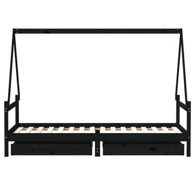 Lasten sängynrunko laatikoilla musta 80x200 cm täysi mänty