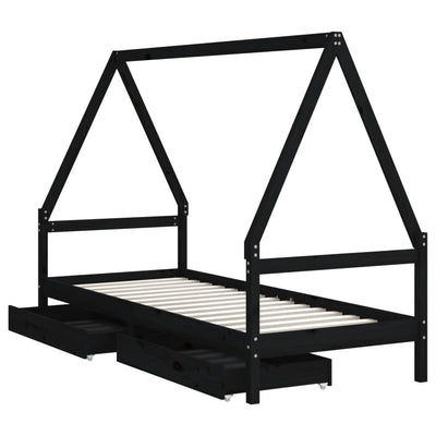 Lasten sängynrunko musta 90x200 cm täysi mänty