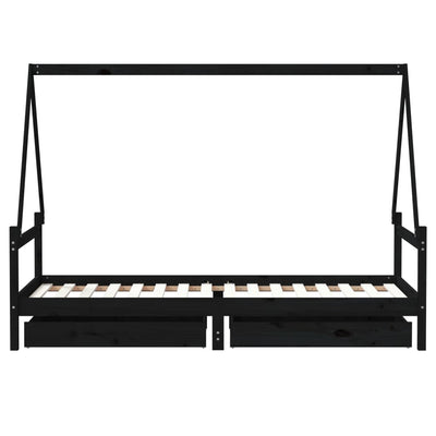 Lasten sängynrunko musta 90x200 cm täysi mänty