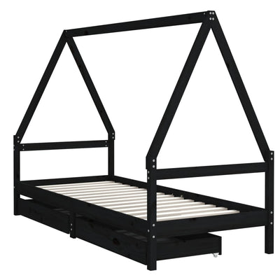 Lasten sängynrunko laatikoilla musta 90x190 cm täysi mänty