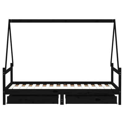 Lasten sängynrunko laatikoilla musta 90x190 cm täysi mänty