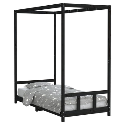 Lasten sängynrunko musta 90x190 cm täysi mänty