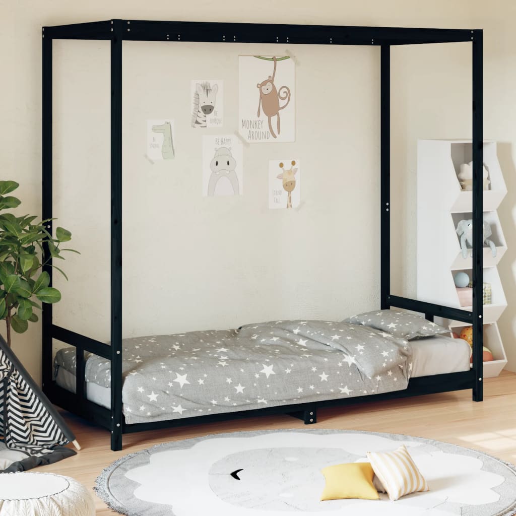 Musta lasten sängynrunko Manolin 80x200cm (mänty)