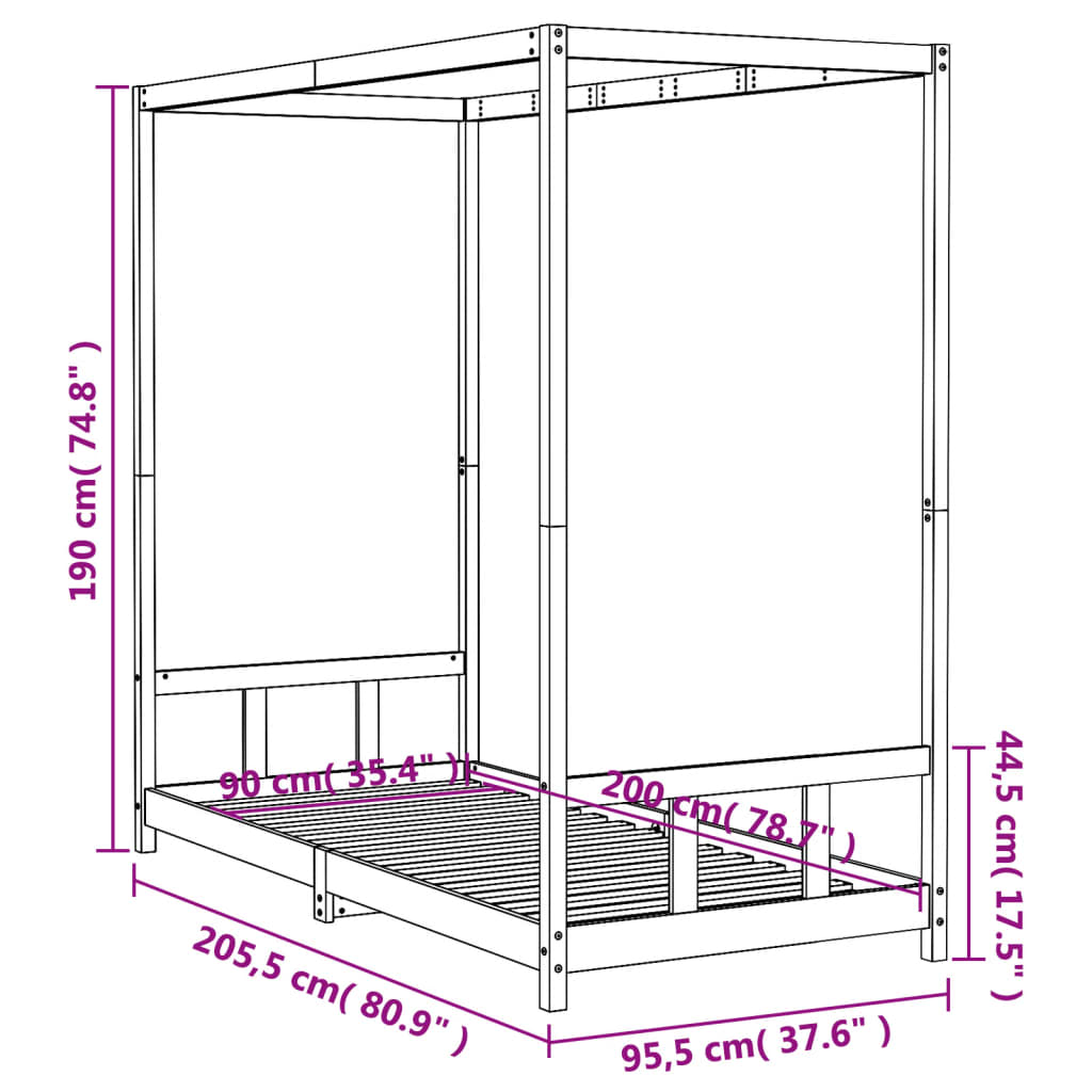 Valkoinen lasten sängynrunko Manolin 90x200cm (mänty)