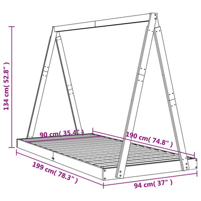 Lasten sängynrunko musta 90x190 cm täysi mänty