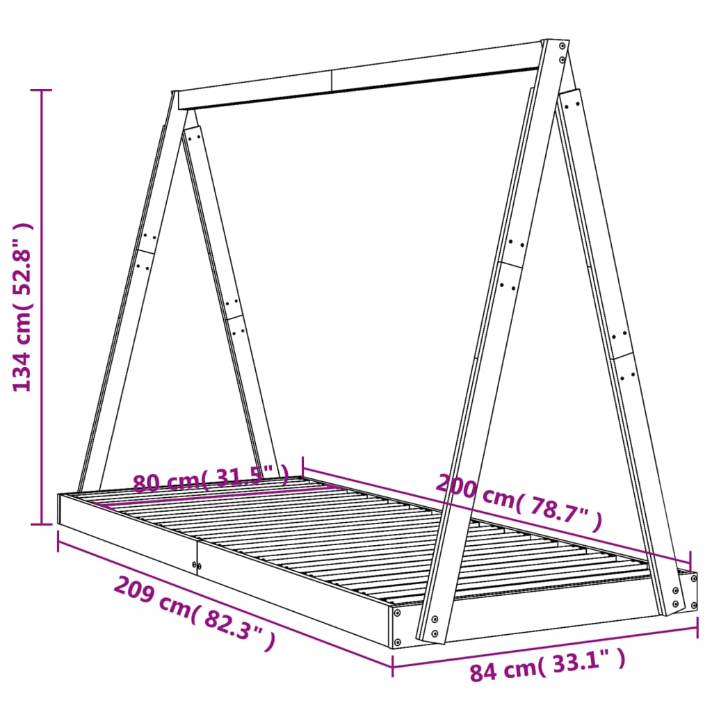 Valkoinen lasten sängynrunko Jamar 80x200cm (mänty)