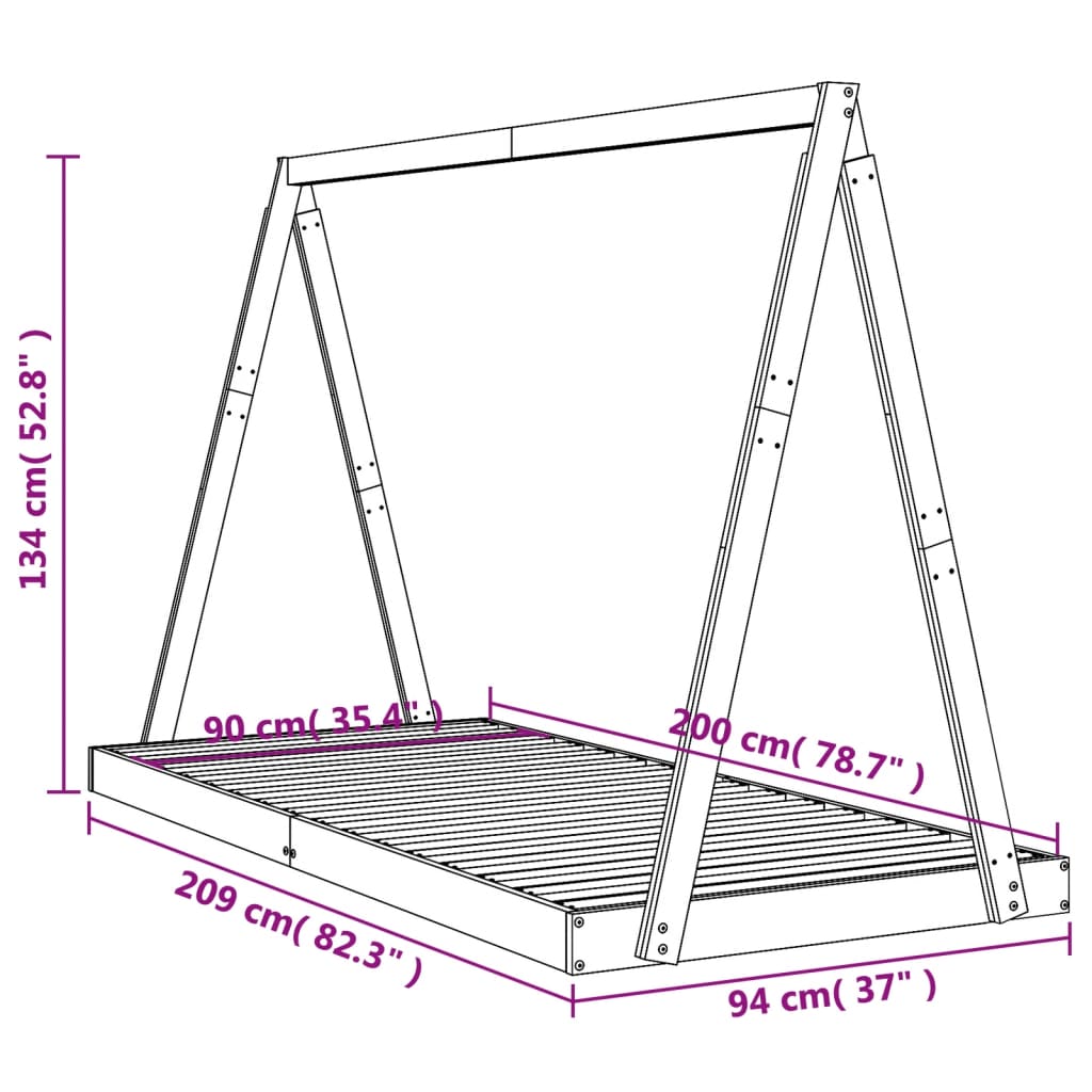 Valkoinen lasten sängynrunko Jamar 90x200cm (mänty)