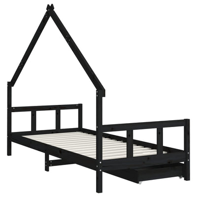Lasten sängynrunko laatikoilla musta 90x190 cm täysi mänty