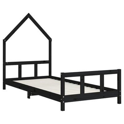 Lasten sängynrunko musta 90x200 cm täysi mänty
