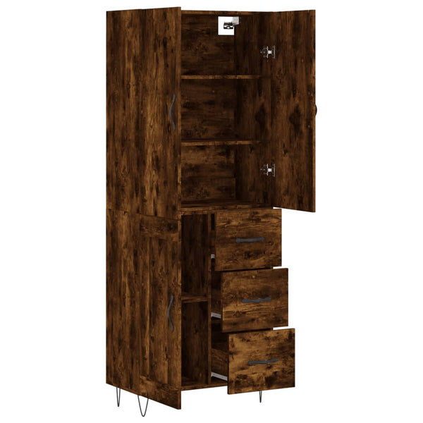 Kaappi 69,5x34x180 cm teknisellä puulla savutammivärissä
