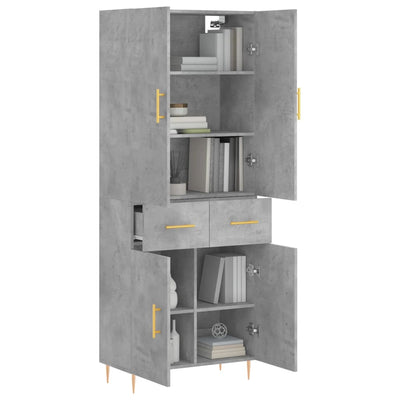 Kaappi betoninharmaa 69,5x34x180 cm tekninen puu