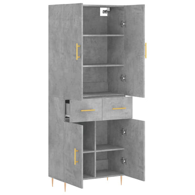Kaappi betoninharmaa 69,5x34x180 cm tekninen puu