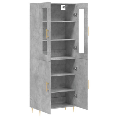 Kaappi betoninharmaa 69,5x34x180 cm tekninen puu