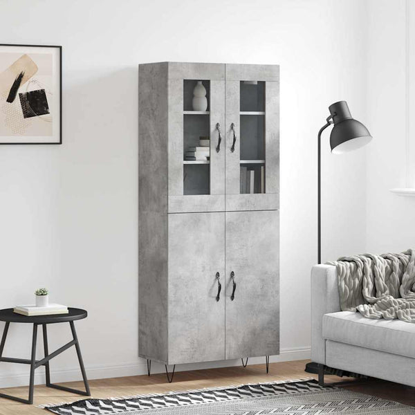 Kaappi betoninharmaa 69,5x34x180 cm tekninen puu