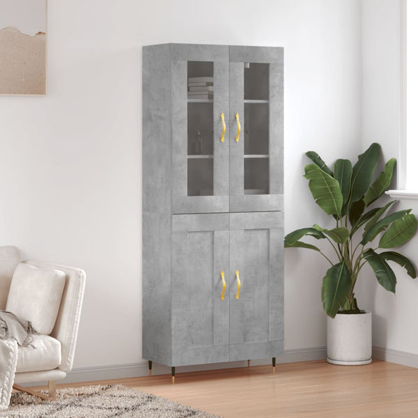 Kaappi betoninharmaa 69,5x34x180 cm tekninen puu (100)