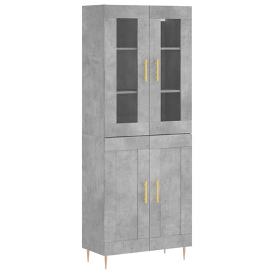 Kaappi betoninharmaa 69,5x34x180 cm tekninen puu