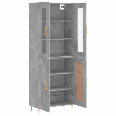 Kaappi betoninharmaa 69,5x34x180 cm tekninen puu
