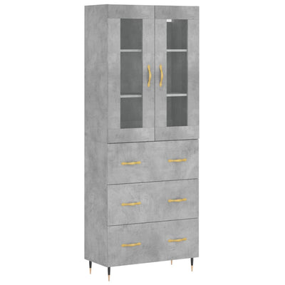 Kaappi betoninharmaa 69,5x34x180 cm tekninen puu