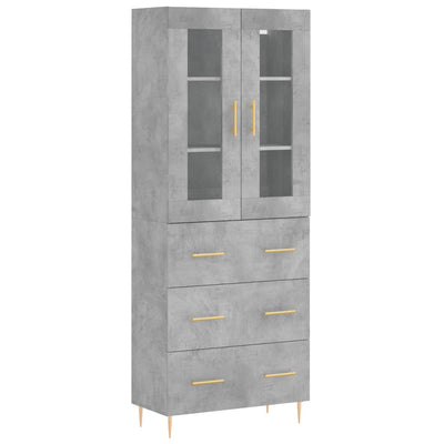 Kaappi betoninharmaa 69,5x34x180 cm tekninen puu
