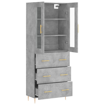 Kaappi betoninharmaa 69,5x34x180 cm tekninen puu