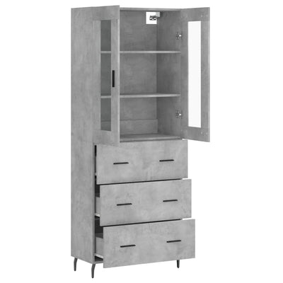 Kaappi betoninharmaa 69,5x34x180 cm tekninen puu