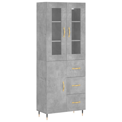 Kaappi betoninharmaa 69,5x34x180 cm tekninen puu