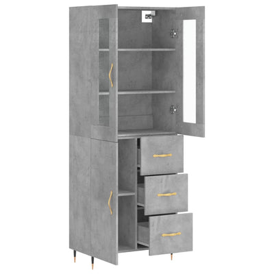 Kaappi betoninharmaa 69,5x34x180 cm tekninen puu
