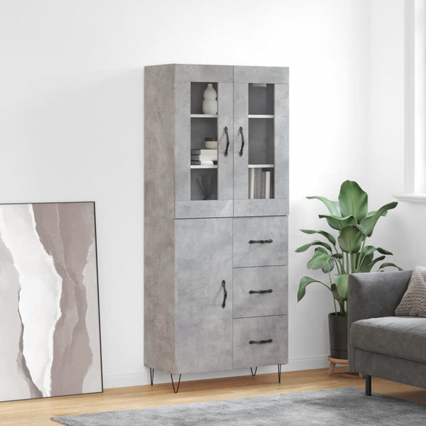 Kaappi betoninharmaa 69,5x34x180 cm tekninen puu (82)