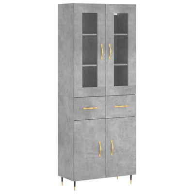 Kaappi betoninharmaa 69,5x34x180 cm tekninen puu