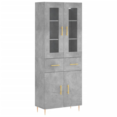 Kaappi betoninharmaa 69,5x34x180 cm tekninen puu