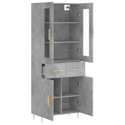 Kaappi betoninharmaa 69,5x34x180 cm tekninen puu