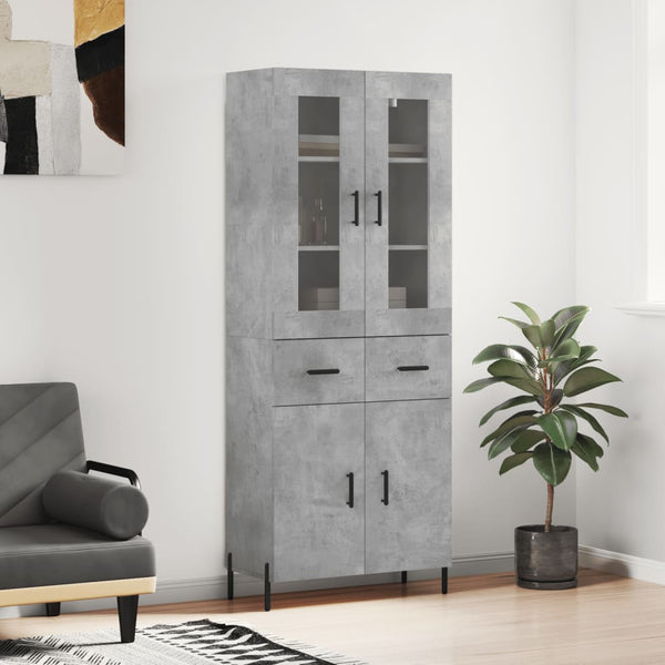 Kaappi betoninharmaa 69,5x34x180 cm tekninen puu (79)