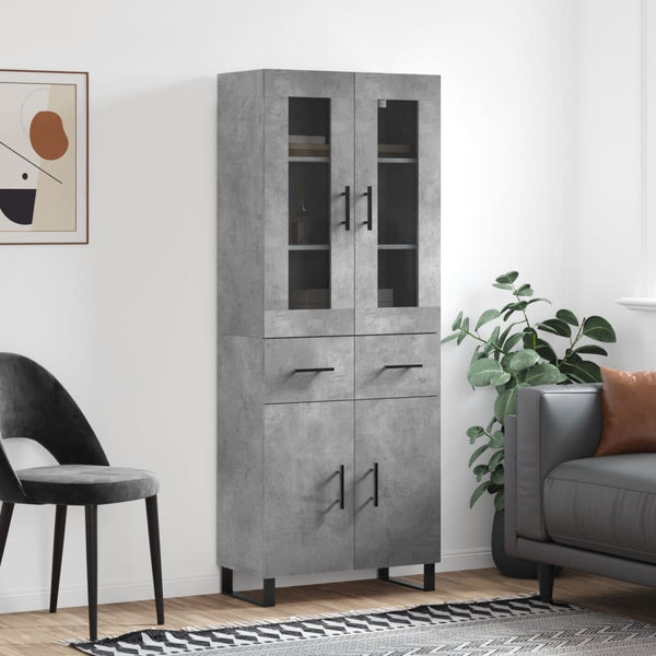 Kaappi betoninharmaa 69,5x34x180 cm tekninen puu