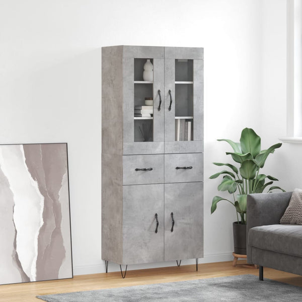 Kaappi betoninharmaa 69,5x34x180 cm tekninen puu (75)