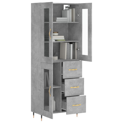 Kaappi betoninharmaa 69,5x34x180 cm tekninen puu